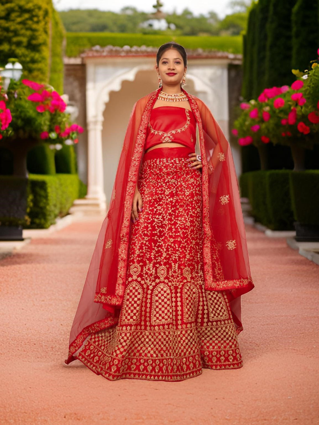 Semi-Stitched Lehenga with Soft Net Fabric & Zari Thread Work by Shreekama
