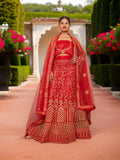 Semi-Stitched Lehenga with Soft Net Fabric & Zari Thread Work by Shreekama
