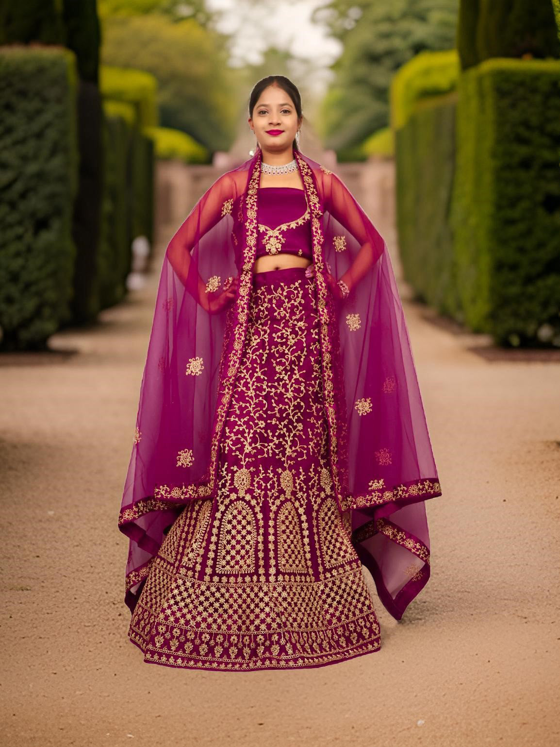 Semi-Stitched Lehenga with Soft Net Fabric & Zari Thread Work by Shreekama